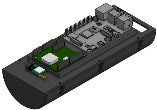CAD render of the 2021–2022 payload electronics bay.